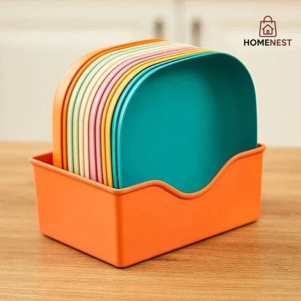 Multi Purpose Square Plastic Dinner Plate Set  (Set of 10 Pcs)