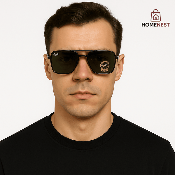 Square Frame Sunglasses with Green Lenses