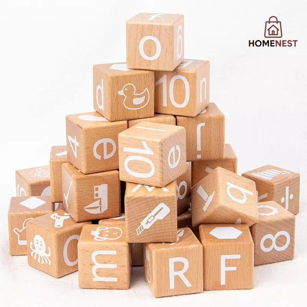 Wooden Montessori Alphabet Activity Blocks – 26 Cubes