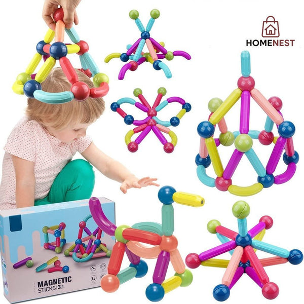 54 PCS Magnetic Building Blocks Set Early Learning Magnetic Sticks Balls Assembling Game