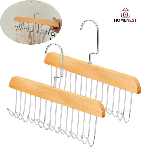 PACK OF 2 Multifunctional Solid Wood Clothes Hanger
