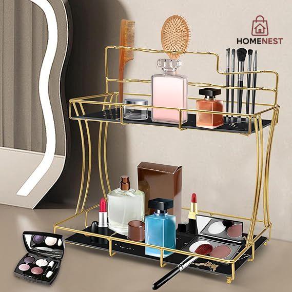 2-Tier Rectangular Golden Vanity Stand