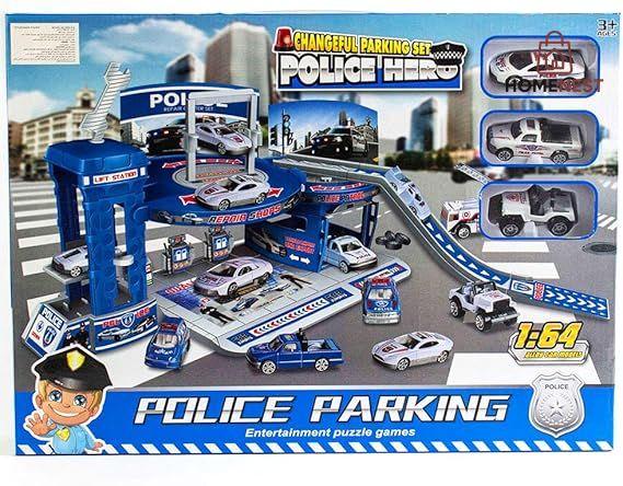 Police Parking (Garage) Track Set Toy, Multicolor, 1-64 ,Alloy Car Model