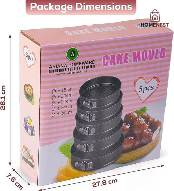 Set of 5 Round Cake Molds with Removable Pants and Metal