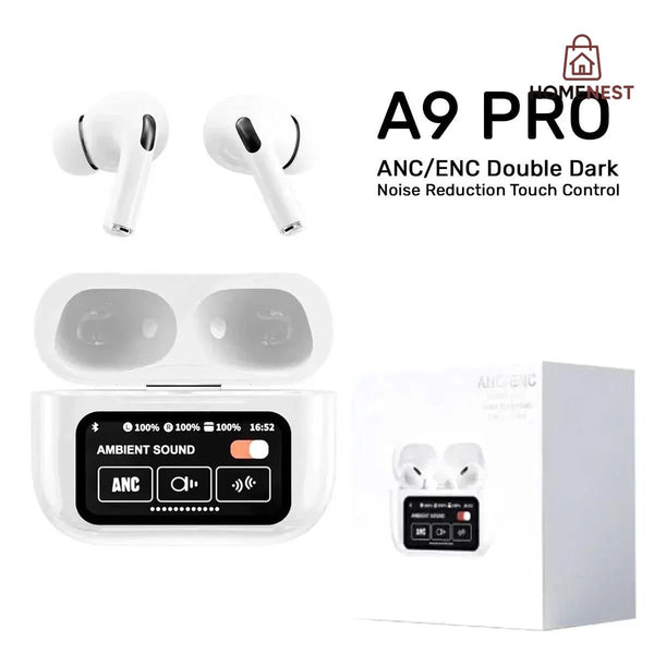 White A9 Pro Airpods  ANC/ENC Touch Screen Display Wireless Earbuds