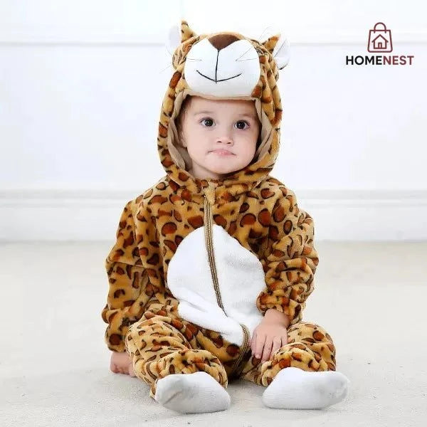 Animal Soft Fleece Costume Jumpsuit Leopard