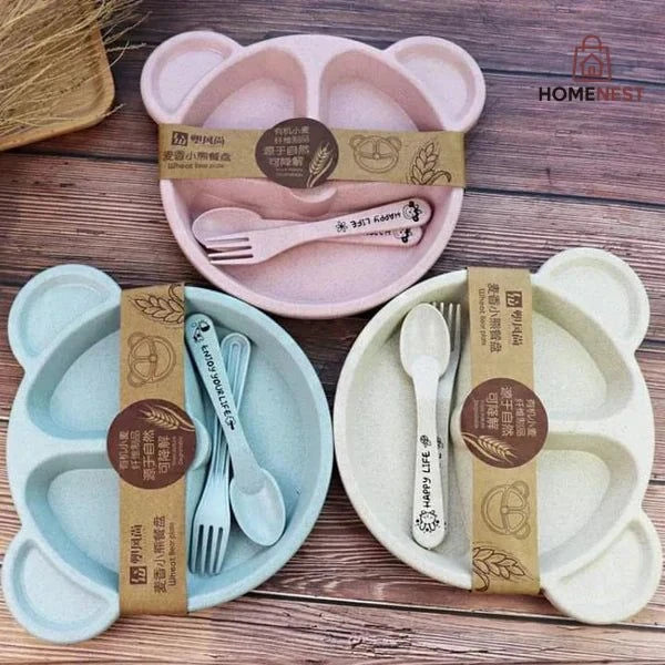 5 Pcs Multi Panda Shape plates  (3 Spoon & 2 Forks )