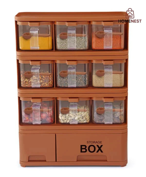 Spice Rack With 9 Spice Jars And Spoons