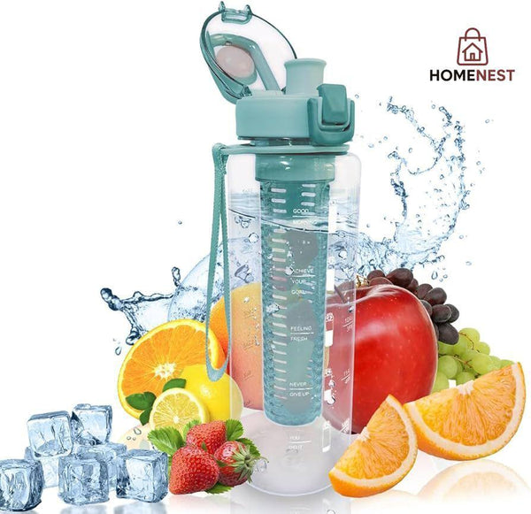 Sports Water Bottle with Fruit Infuser & Motivational Time Marker