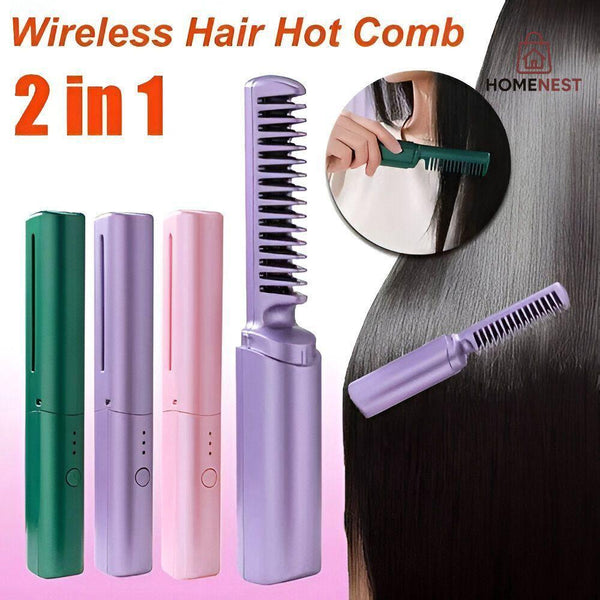 Cordless/Wireless Rechargeable Travel Comb Hair Straightener