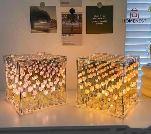 Artificial Tulips in Crystal Box