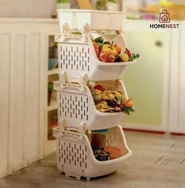 Plastic  3 Three-tier Kitchen Rack With Storage Box