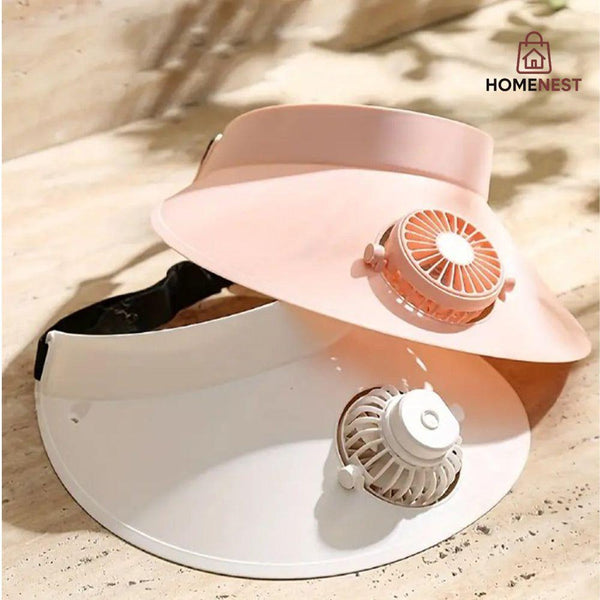 SOLAR AND RECHARGEABLE ROTATING HAT FAN