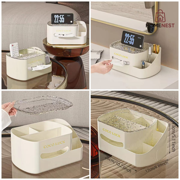 COCO LUCK Multifunctional Tissue Box & Storage Organizer with Tray